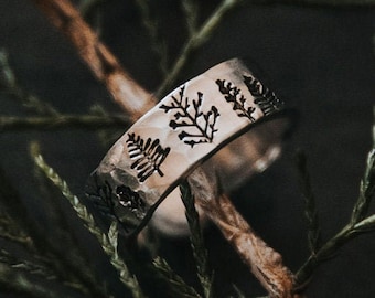 Nature Rings, Silver Rings For Women, Unique Christmas Gifts, Forest Jewelry, Pine Tree, Tarnish Free, Adjustable, Hypoallergenic