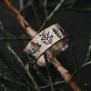 Nature Rings, Silver Rings For Women, Unique Christmas Gifts, Forest Jewelry, Pine Tree, Tarnish Free, Adjustable, Hypoallergenic image 1