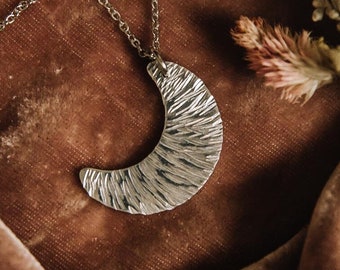 Silver Moon Necklace, Lunar Phase, Moon and Stars