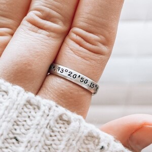 Custom Coordinates Ring, Personalized GPS Location Ring, Long Distance Gift