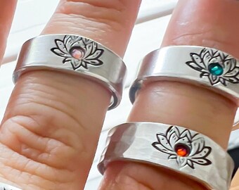 Lotus Flower Ring, Adjustable Stacking Rings For Women