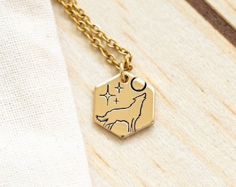 Wolf Spirit Pendant Necklace, Handstamped Nature Jewelry