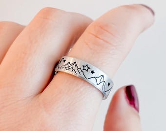 Anillo de montaña de plata, joyería natural para mujer