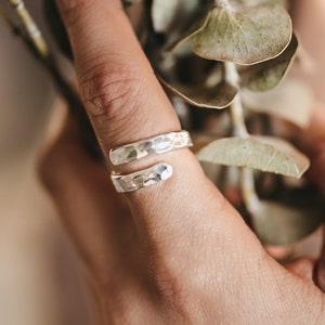 Hammered Textured Wrap Ring, Silver Statement Rings