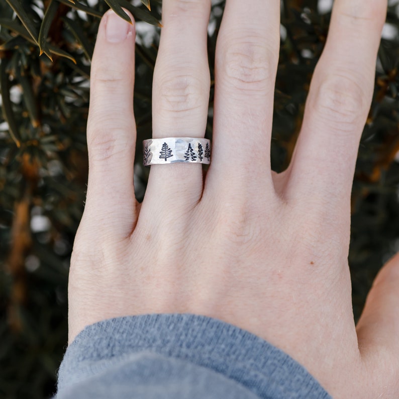 Nature Rings, Silver Rings For Women, Unique Christmas Gifts, Forest Jewelry, Pine Tree, Tarnish Free, Adjustable, Hypoallergenic image 5