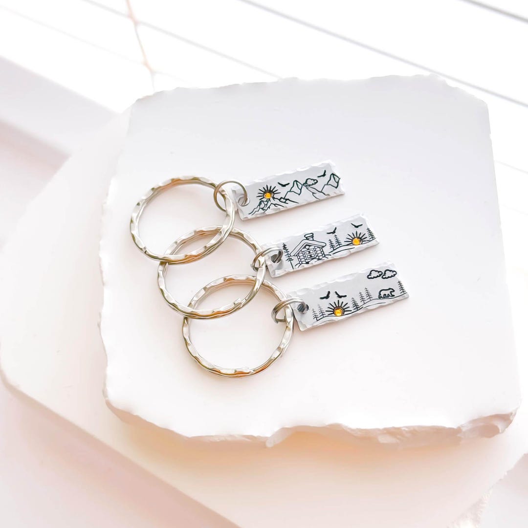Nature Keychains, Mountain Keyring, Cabin Keychain - Etsy