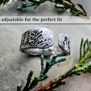 Nature Rings, Silver Rings For Women, Unique Christmas Gifts, Forest Jewelry, Pine Tree, Tarnish Free, Adjustable, Hypoallergenic image 2