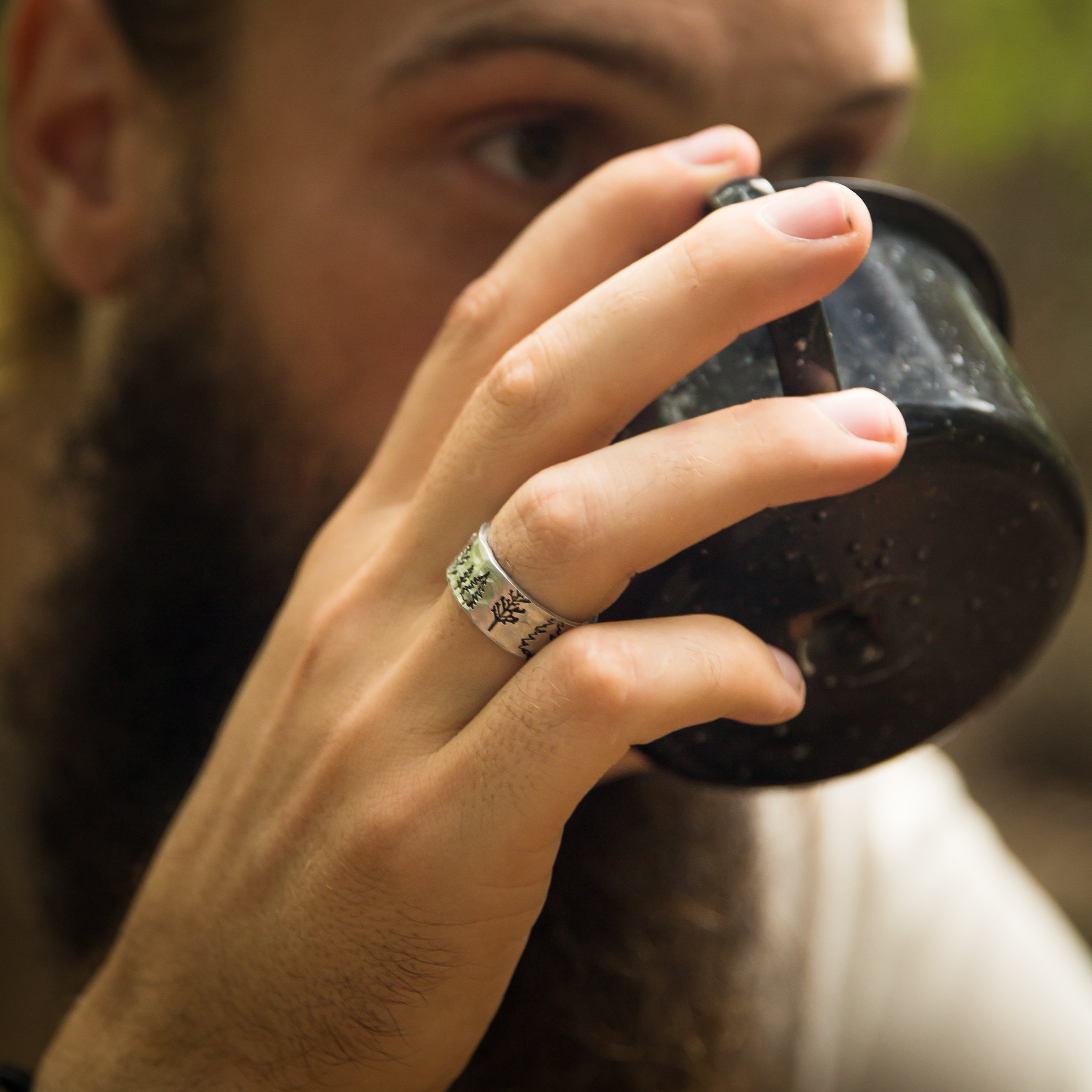 Tree Ring Forest Ring Rings For Men Silver Adjustable Ring Etsy