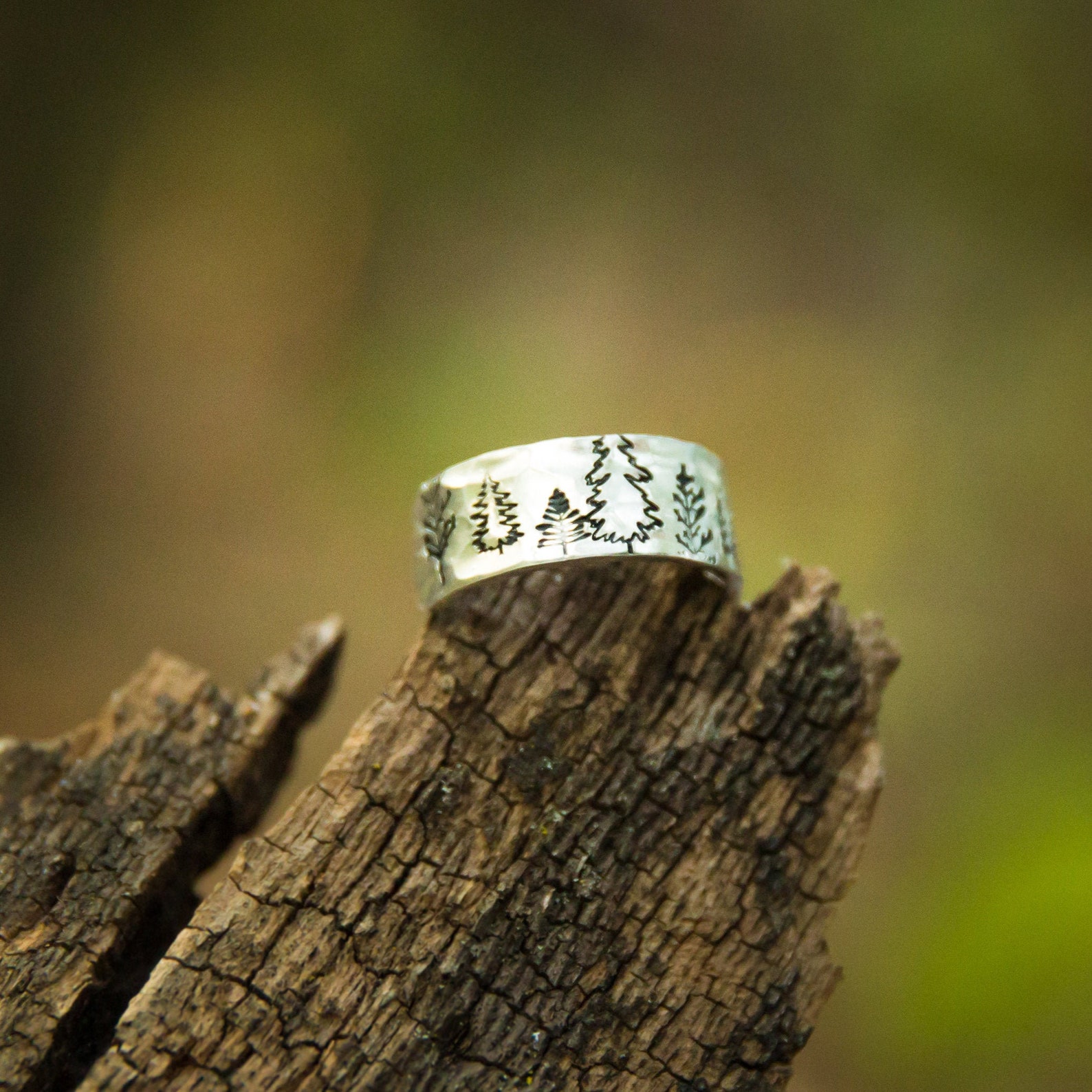 Tree Ring Forest Ring Rings For Men Silver Adjustable Ring Etsy