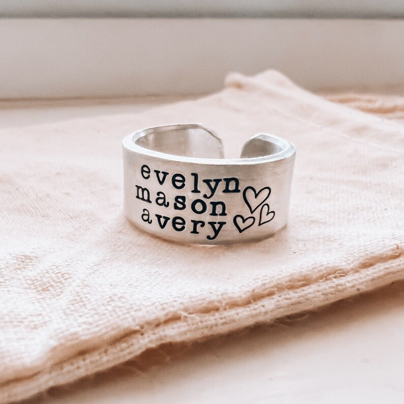 Triple Name Rings, Personalized Valentine's Day Gift For Mom, Custom Silver Jewelry, Grandma Gift, Thumb Ring image 6