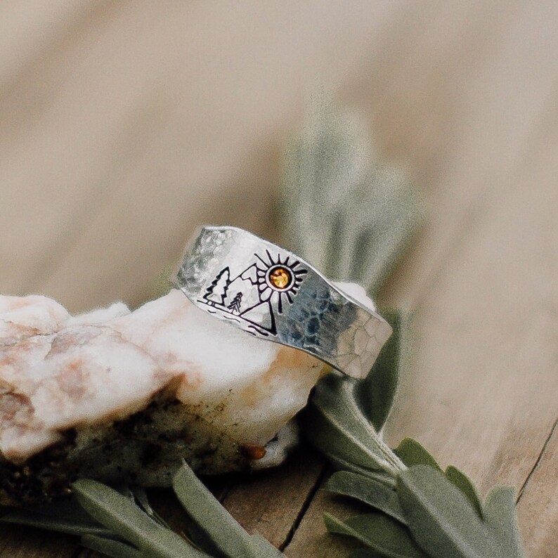 Rings For Women, Mountain Ring, Adjustable Thumb Rings For Women, Pine Tree Ring, Silver Jewelry, Tree Ring, Nature Jewelry, Wide Band Ring 