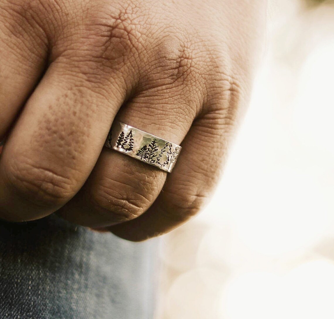 Tree Ring Rings For Men Forest Ring Adjustable Ring Etsy