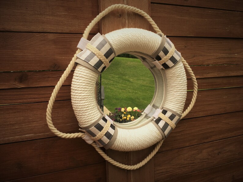 Nautical Life Preserver Rope Mirror 13 Gray White Elkhart Lake Boathouse