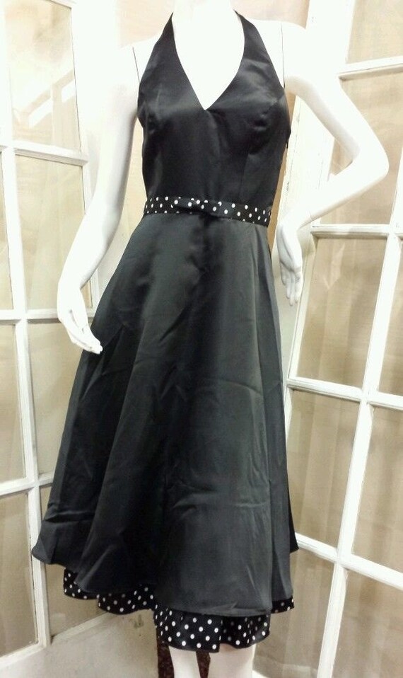 black satin halter dress