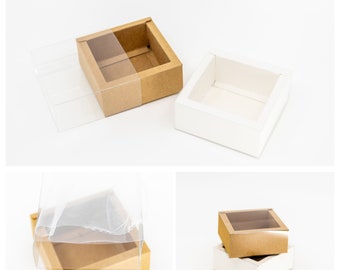 50x Clear PVC Cardboard Drawer Box White Brown Kraft Container Wedding Bomboniere Party Favour Jewellery Cupcake Food Accessories Packaging