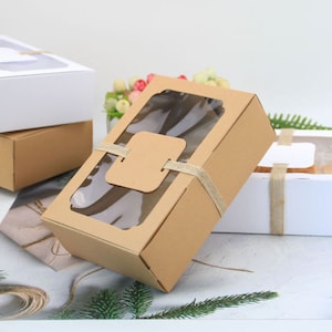 Set of 12 - Kraft cardboard boxes Window boxes Party favor DIY packaging container Cake box Wedding bomboniere