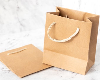 50x Kraft Brown Paper Carry Bags with Handle Wedding Party Favour/Bomboniere