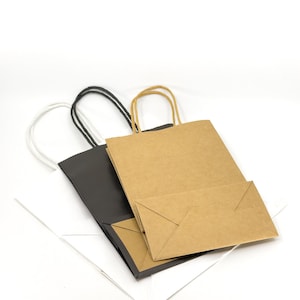 50pc Kraft Paper Bags Wedding Party Favour Black Brown White Twist Loop Carry Handle Retail Shop Bag Sustainable
