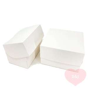 10x Cake Cardboard Box 15.5x15.5x10cm Flip Lid Base Board Cupcake Container Gift Packaging Plain White Wedding Favour Food Catering