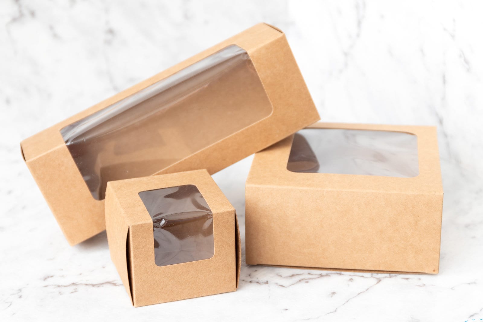 50x Kraft Paper Cupcake Box Brown Cardboard Clear Window Long Etsy