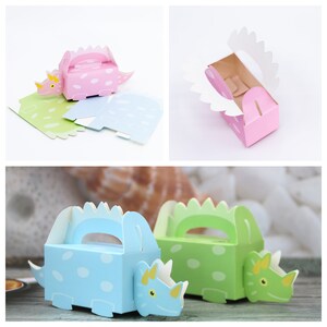 10x Kids Party Birthday Dino Box 16x4x8 Handle Blue Green Pink Baby Shower Party Favour Bomboniere