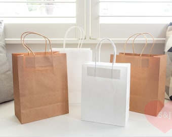 50pc Kraft Paper Bags Wedding Party Favour Black Brown White Twist Loop Carry Handle Retail Shop Bag Sustainable