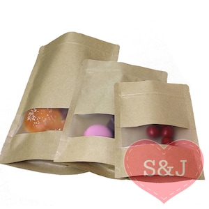 50x Zip lock bag, kraft paper bag, resealable bag, food storage bag, food packaging, stand up pouch, window face, foil liner