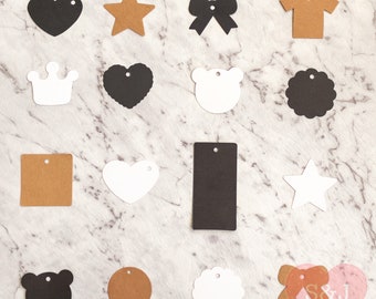 50pcs DIY kraft paper tags - Brown Black White - Many designs