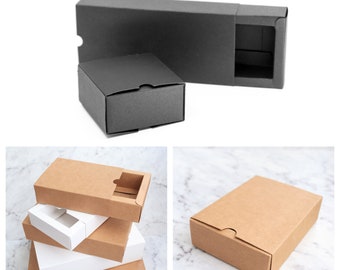 50x Cardboard Drawer Box Kraft Brown White Black Jewellery Gift Container Sleeve Sturdy Thick - Multi Sizes