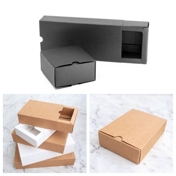 50 boîtes à tiroirs en carton kraft marron blanc noir pour bijoux, pochette  robuste et épaisse plusieurs tailles -  France
