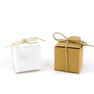Set of 50 - 5x5x5cm Kraft Cardboard box & tag White Brown Party Favour Small Gift Box Packaging