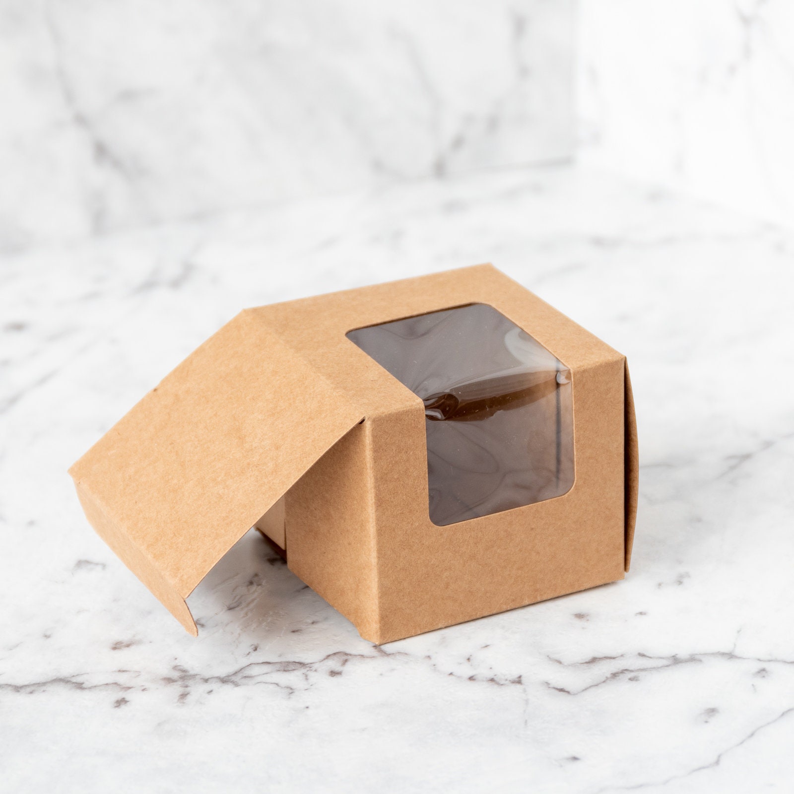 50x Kraft Paper Cupcake Box Brown Cardboard Clear Window Long Etsy