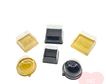 50x Plastic PVC Clear Moon Cake Box Dome Square Black Gold Base Favour Container Packaging