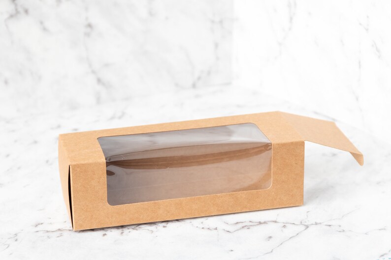 50x Kraft Paper Cupcake Box Brown Cardboard Clear Window Long Etsy