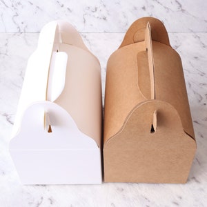 10x Cardboard Gable Cake Box 14x10x12cm White Brown Black Swiss Roll Handle includes Tray