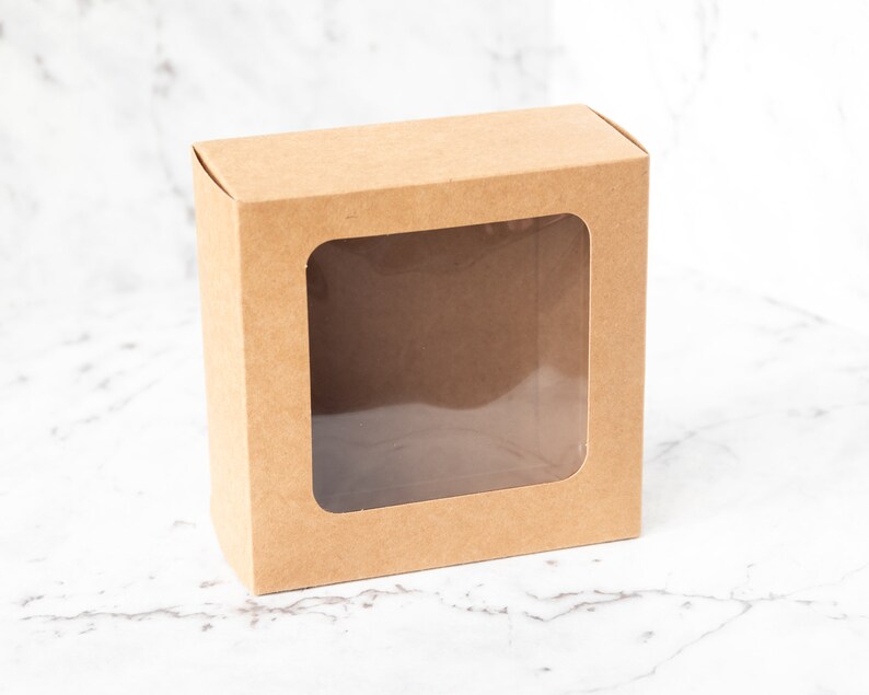 50x Kraft Paper Cupcake Box Brown Cardboard Clear Window Long Etsy