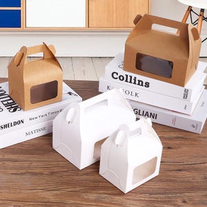 Set of 50 - Gable Kraft Box White Brown 10x8.5x8cm 17x10.5x8cm Cake Container Cardboard Packaging Party Favour Wedding Birthday DIY Catering