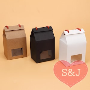 10 Kraft White 16x10x11cm Kraft cardboard cupcake cake box with window and string handle party gift container favour boxes