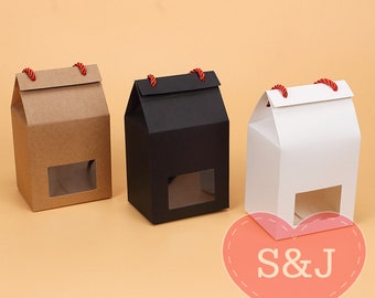 10 Kraft White 16x10x11cm Kraft cardboard cupcake cake box with window and string handle party gift container favour boxes