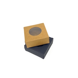 50x Kraft Cardboard Boxes 7.5cm 9cm White Brown Black Round Clear Window Wedding Favour Party Bomboniere Container Plain Packaging