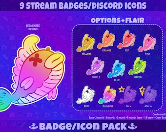 Dead Fish Stream Badges: Stream Badges Pack for Twitch Kick YouTube Discord | Sub Badges Bit Badges Icons | Digital Download