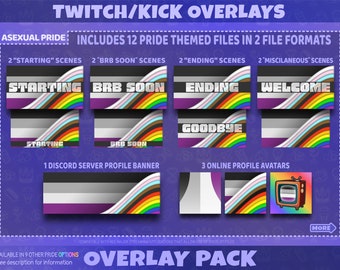 Pacchetto di overlay per lo streaming a tema orgoglio asessuale per Twitch, kick, YouTube, scene di streaming, pannelli, emoticon, badge per abbonati / download digitale