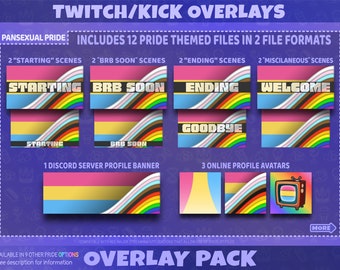 Pacchetto di overlay per lo streaming a tema orgoglio pansessuale per Twitch, espulsione, YouTube, scene di streaming, pannelli, emoticon, badge per abbonati / Download digitale