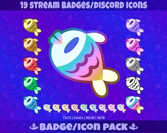 Badge di pesca per Twitch: Pacchetto di badge per lo streaming per Twitch Kick YouTube Discord / Badge per abbonati Bit Badge Icone / Download digitale