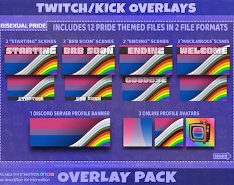 Pacchetto di overlay per lo streaming a tema orgoglio bisessuale per Twitch, kick, YouTube, scene di streaming, pannelli, emoticon, badge per abbonati / download digitale