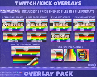 Pacchetto di overlay Progress Pride per Twitch, Kick, YouTube, scene di streaming, pannelli, emoticon, badge di abbonamento / Download digitale
