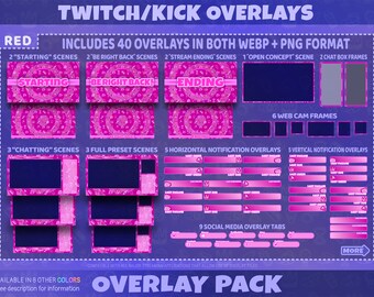 Pacchetto di overlay rosa per Twitch, kick, YouTube, scene di streaming, pannelli, emoticon, badge di abbonamento / Download digitale