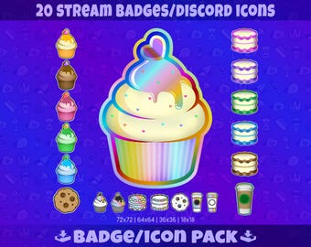 Dessert Stream Badges: Pacchetto di badge per Twitch, kick, YouTube, Discord / Badge per abbonati, Bit Badges, Icone / Download digitale