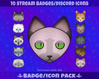 Badge di razza felina per Twitch: Pacchetto di badge per lo streaming su Twitch, per kick su YouTube, Discord, badge per abbonati, badge Bit, icone / Download digitale
