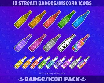 Happy Bottle Twitch Badges: Pacchetto di badge per lo streaming, per kick su Twitch, YouTube, Discord, badge per abbonati, Bit Badges, icone / Download digitale